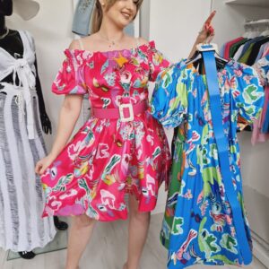 Sukienka hiszpanka z paskiem róż