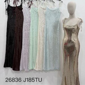 Sukienka cekinowa wiązana złota