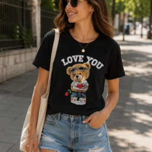 T-shirt czarny z misiem