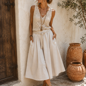 Spódnico-spodenki jasny beż bawełniane włoskie